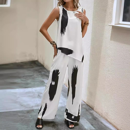 Asymmetrical Sleeveless Top & Wide-Leg Pants Set