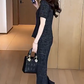 Women’s Elegant Short Sleeves Top & Wide Leg Pants 2PCS Set