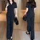 Women’s Elegant Short Sleeves Top & Wide Leg Pants 2PCS Set