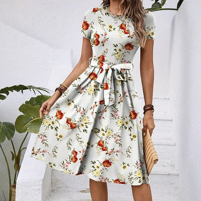 Women's Elegant Printed Round Neck Dress