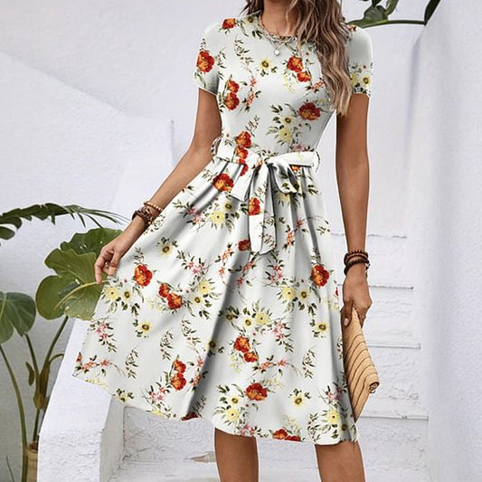 Women's Elegant Printed Round Neck Dress