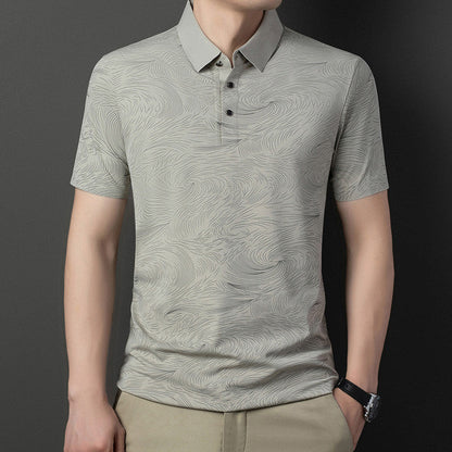 Men's Solid Color Printed Lapel T-Shirt
