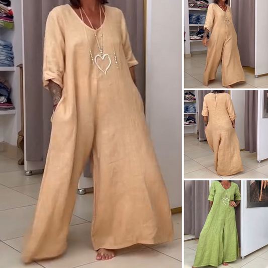 Women's Casual Loose V-Neck Jumpsuit