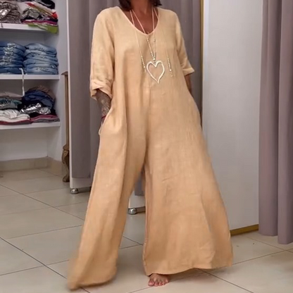 Women's Casual Loose V-Neck Jumpsuit
