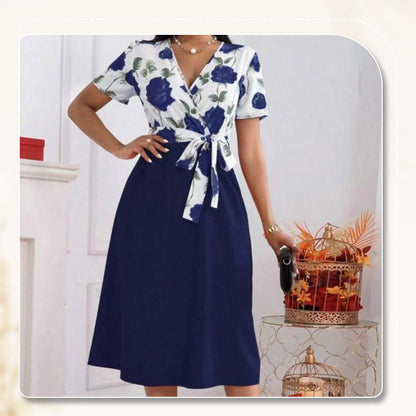 Women's Floral V-Neck Wrap Dress with Belted Waist