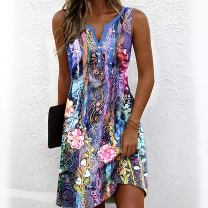 Women's Sleeveless V-Neck Printed Dresses