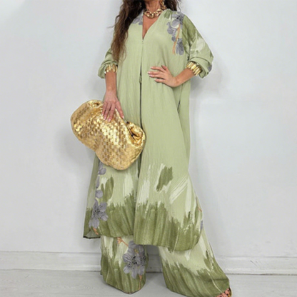 Women's Longline Shirt Dress & Wide-Leg Pants Set