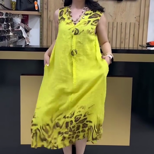 Casual Sleeveless Dress with Leopard Print
