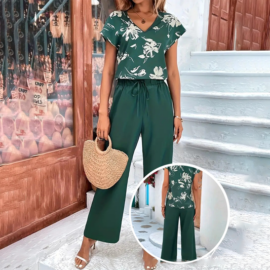 Women's Casual Print Top & Wide Leg Pants 2-Piece Set