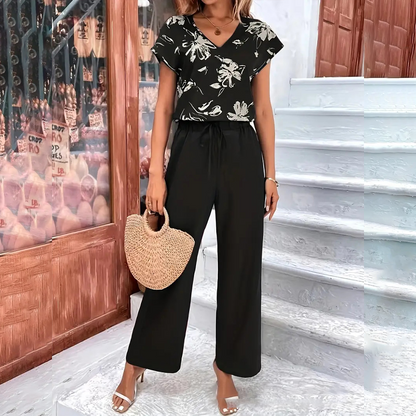 Women's Casual Print Top & Wide Leg Pants 2-Piece Set