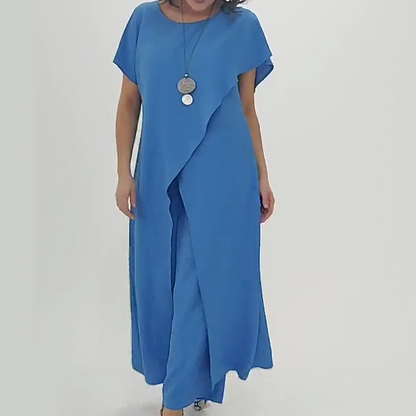 Women's Elegant Split Hem Top and Pants Set