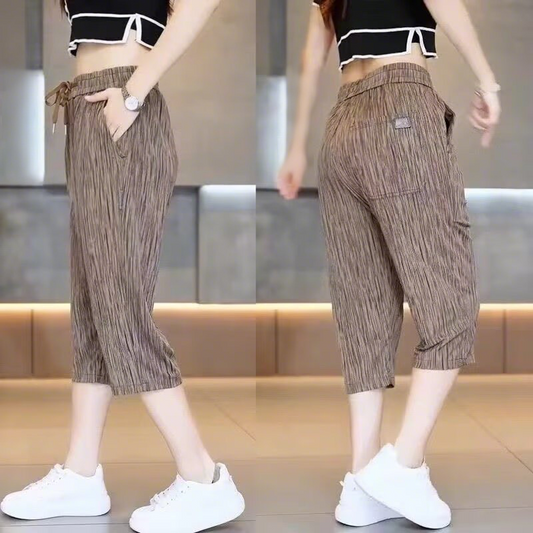 Men's Summer Casual Drawstring Capri Pants with Subtle Pattern