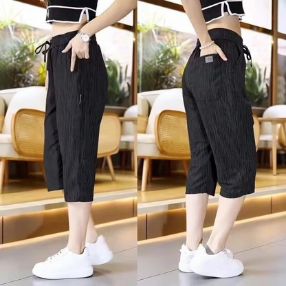 Men's Summer Casual Drawstring Capri Pants with Subtle Pattern