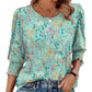 🌞Summer Hot Sale 49% OFF -Women Dressy Casual 3/4 Length Sleeve Blouses with Smocked Cuffs