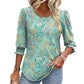 🌞Summer Hot Sale 49% OFF -Women Dressy Casual 3/4 Length Sleeve Blouses with Smocked Cuffs