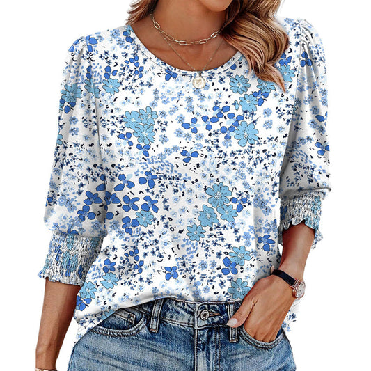 🌞Summer Hot Sale 49% OFF -Women Dressy Casual 3/4 Length Sleeve Blouses with Smocked Cuffs