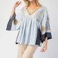 V-Neck Bell Sleeve Printed Top