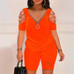 V-Neck Zipper Top & Shorts Set