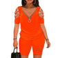 V-Neck Zipper Top & Shorts Set