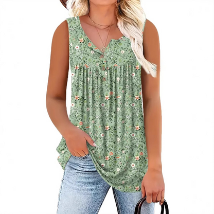 Women's Printed Button Sleeveless Top
