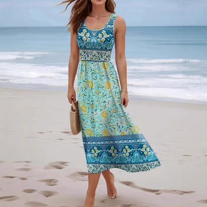 Women’s Elegant Printed Sleeveless Long Dress