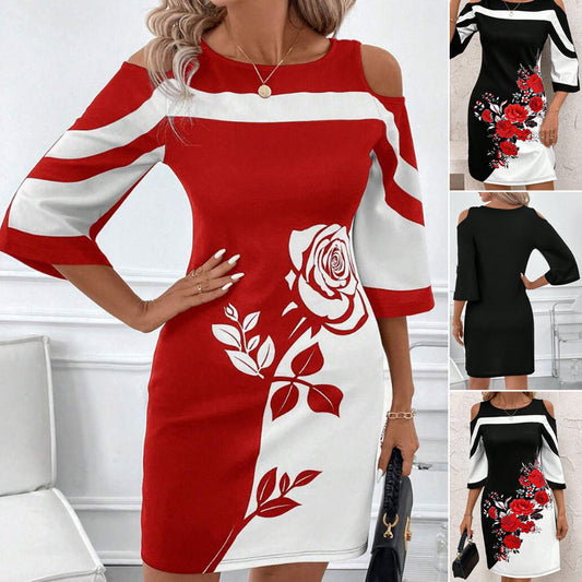 Women's Casual Color-Block Cut-Out Dress