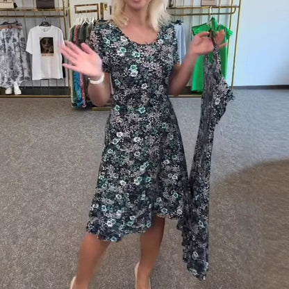 Women's Casual Scoop Neck Floral-Print Dress