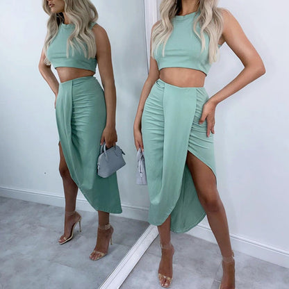 🌸New Arrival 50% OFF💖 Slim Sleeveless Top & Irregular Midi Skirt Set