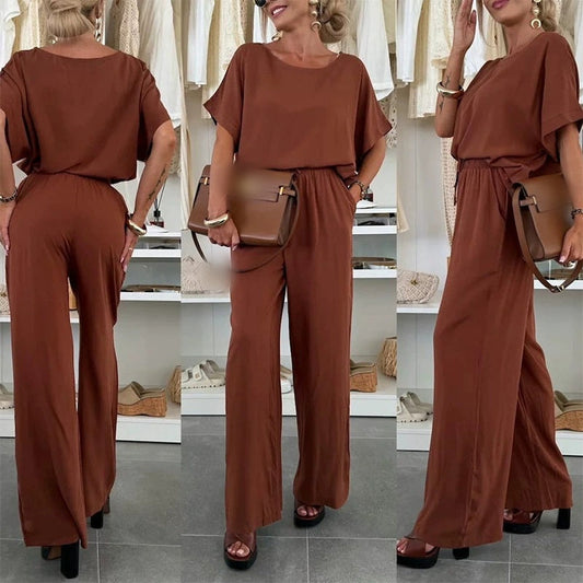 🌸New Arrival 50%OFF💖 Solid Color Short Sleeve Top & Drawstring Pants 2-Piece Set