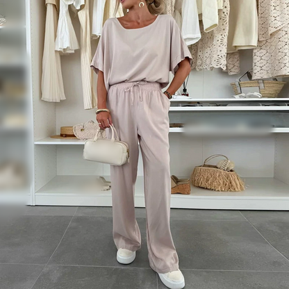🌸New Arrival 50%OFF💖 Solid Color Short Sleeve Top & Drawstring Pants 2-Piece Set
