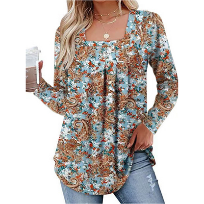 Women's Floral Print Pleated Tunic Top