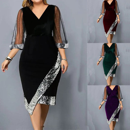 Irregular Sequins Sheer Mesh Dress