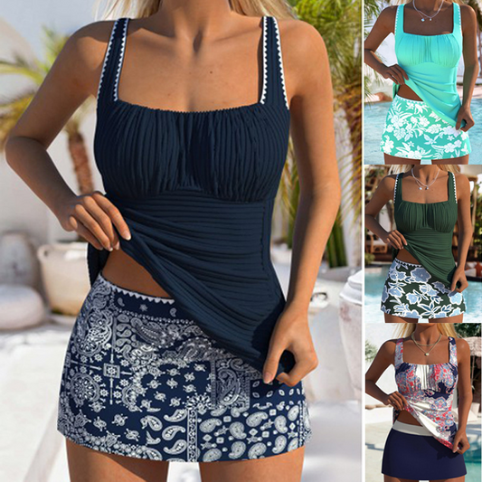 Women's Fashion Tankini & Swimsuit Skirt with Built-in Lining Set