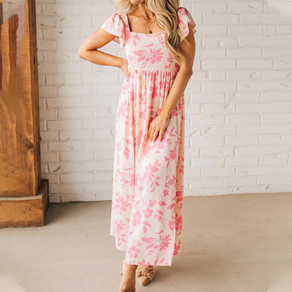 Women’s Pink Floral Print Maxi Dress