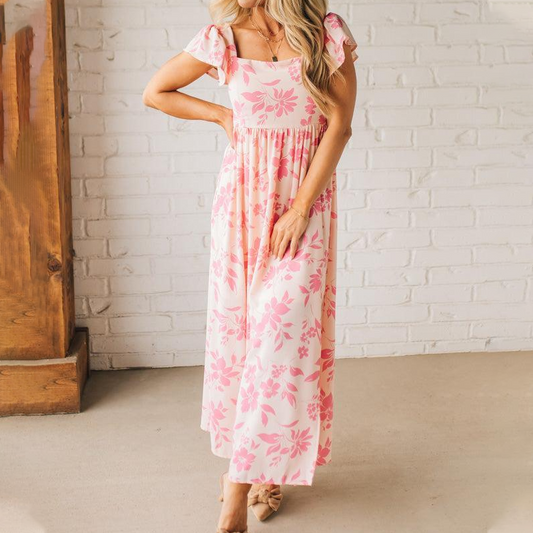 Women’s Pink Floral Print Maxi Dress