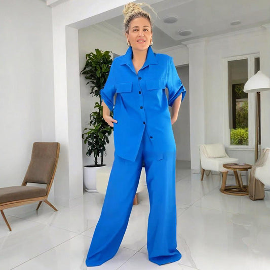 Casual Solid Color Shirt & Pants Set