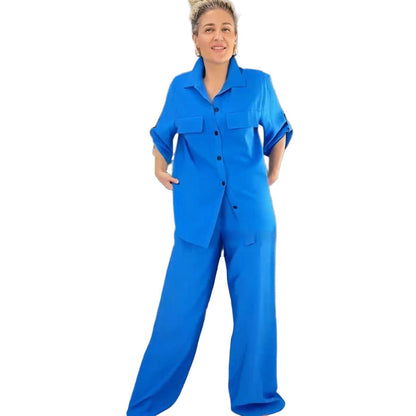 Casual Solid Color Shirt & Pants Set
