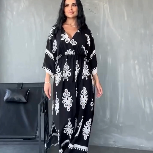 Women's Elegant Printed V-Neck Dresses