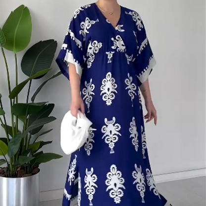 Women's Elegant Printed V-Neck Dresses