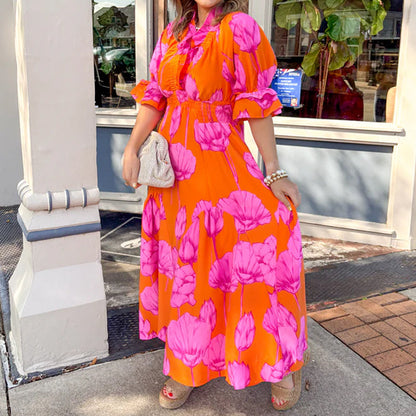 Women's Elegant Ruffled Print Maxi Dress