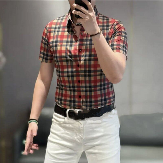 Men's Short Sleeve Button Down Plaid Shirt