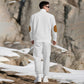 Casual Jacquard Stand Collar Top and Elastic Cuff Pants
