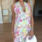 Colorful Print Sleeveless V-Neck Dress