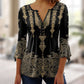 Floral Pattern V-Neck Button Top with Flare Sleeves.