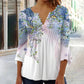 Floral Pattern V-Neck Button Top with Flare Sleeves.