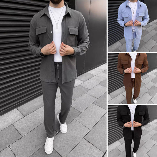 Men's Corduroy Long Sleeve Shirt & Pants Casual Set