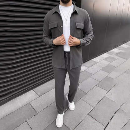 Men's Corduroy Long Sleeve Shirt & Pants Casual Set