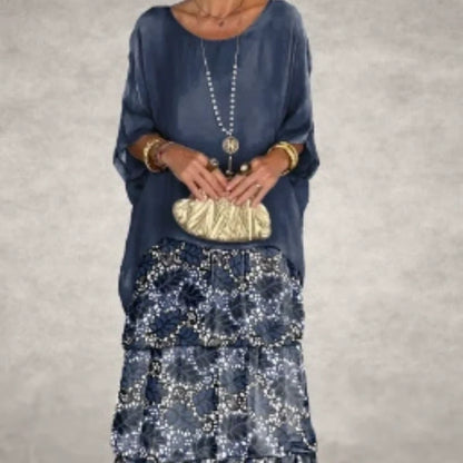 Elegant Round Neck Mesh Floral Layered Dress
