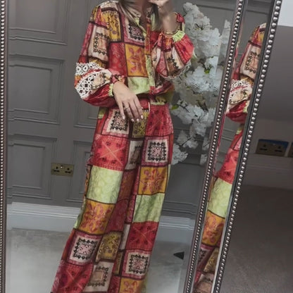 Colorful Printed Top & Wide-Leg Pants 2-Piece Set
