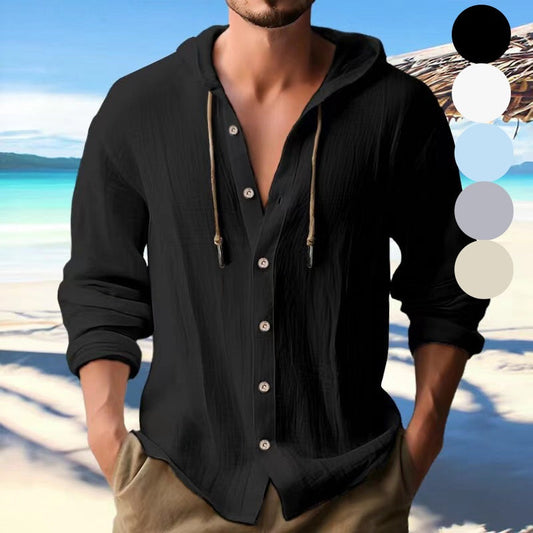 Men’s Laid-back Hooded Button-up Shirt